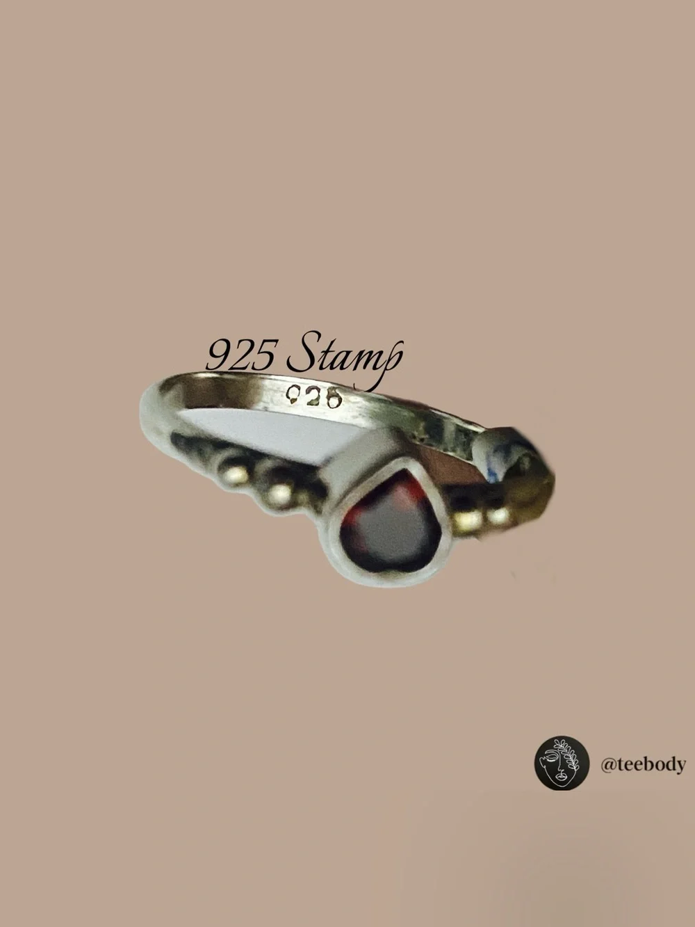 VTG 925 Sterling Silver Raw Heart Garnet Ring Size 7 NWT - 1.38g